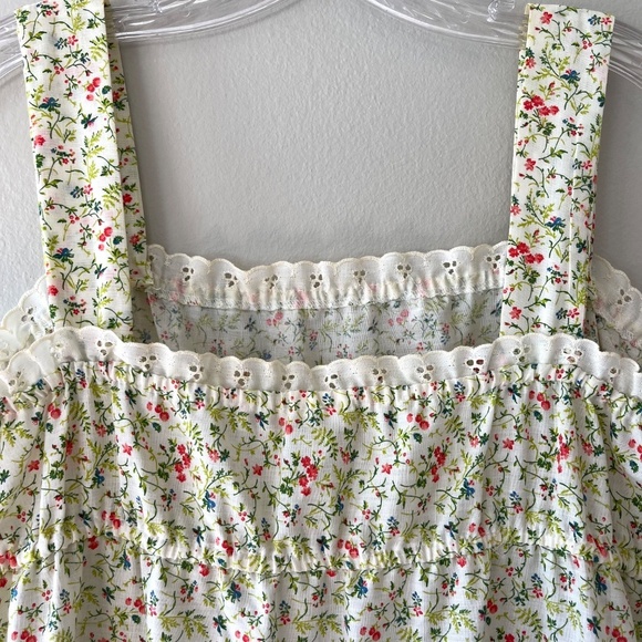 BENLEE Vtg Floral Tank Midi Pullover Dress Ruffle Neckline Tiered Skirt Size 8 - Picture 2 of 8